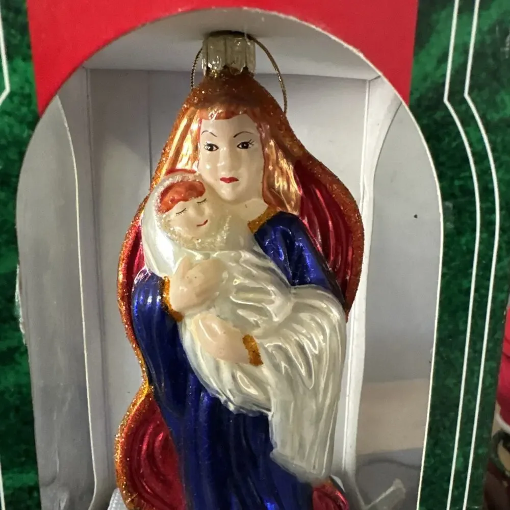 Vintage European Style Mouth Blown Glass 6 inch Ornament Virgin Mary Baby Jesus